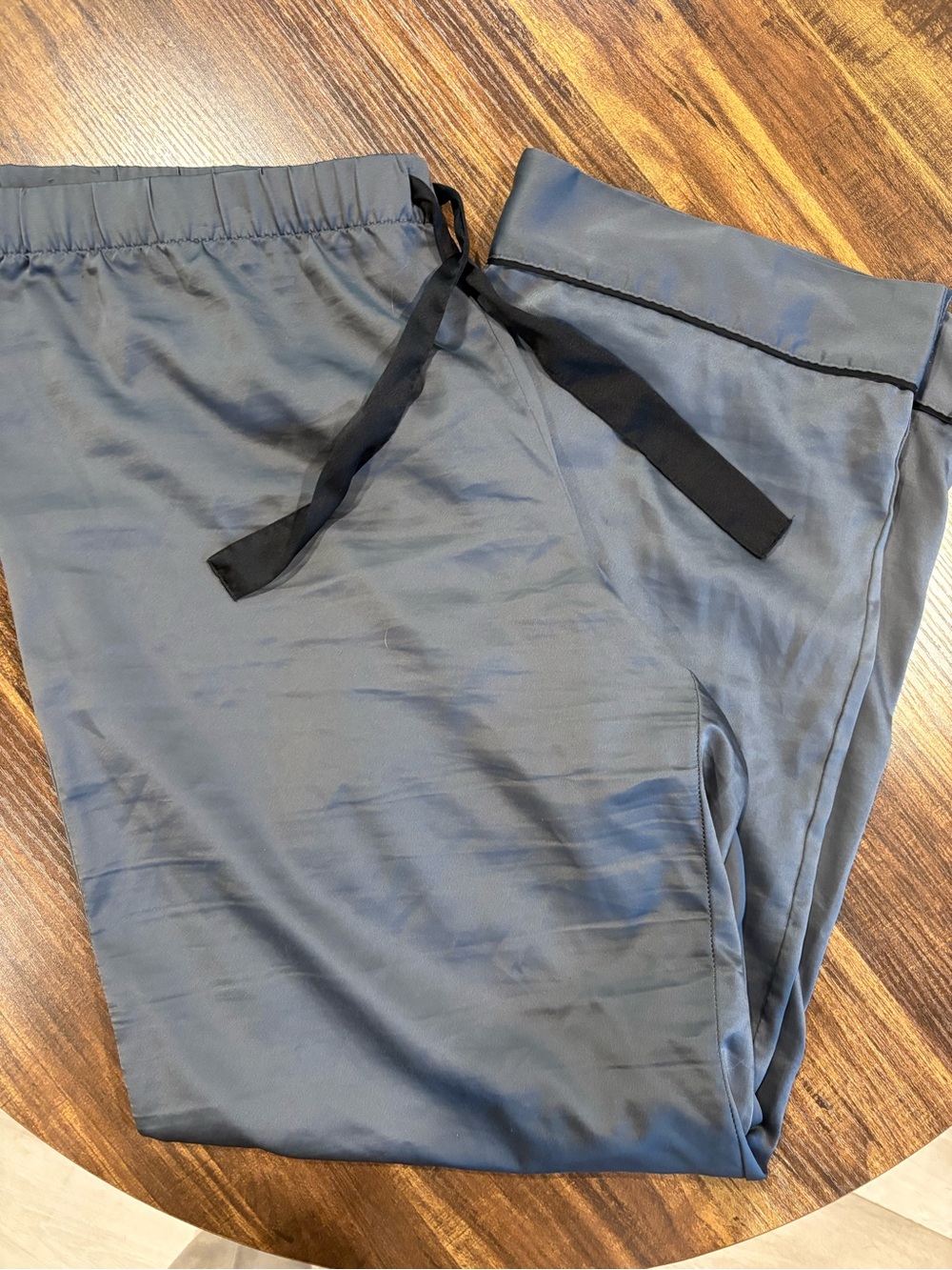 Victoria's Secret Satin Pajama Pants in Gray with Black Drawstring
